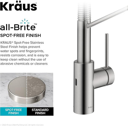 KRAUS Oletto Touchless Sensor Commercial Pull-Down Single Handle Kitchen Faucet with QuickDock Top Mount Assembly in Spot Free Stainless Steel, KSF-2631SFS