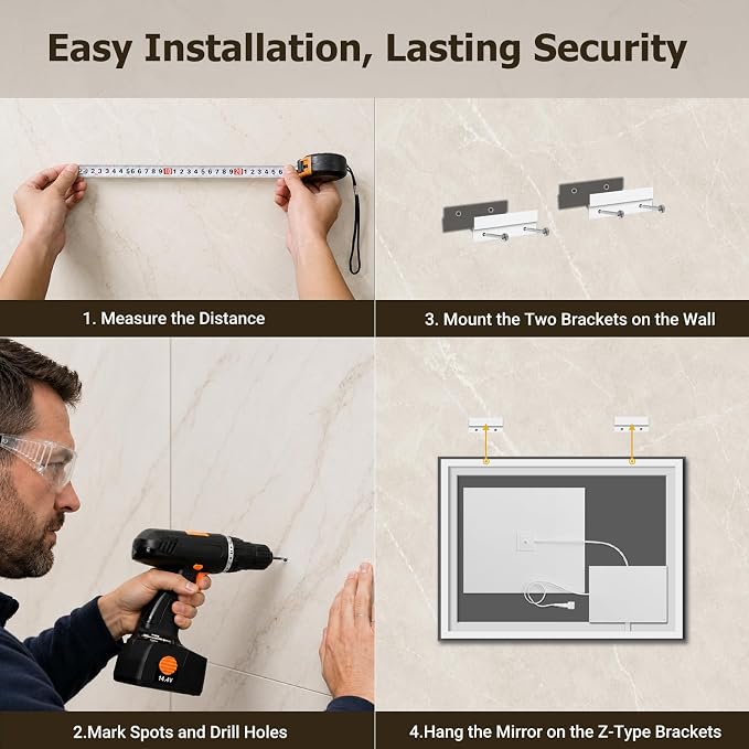 28"x48" LED Bathroom Mirror with Lights, Anti-Fog, Backlit+Frontlit | CRI 95, Stepless Dimmable, 3 Colors Lighting, Shatterproof Tempered Glass, HD Reflection, Memory, (Horizontal/Vertical)