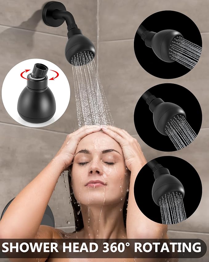 Shower Faucet with Valve, Shower Valve Kit and Head, Single Handle Shower Faucet Set with Rough-In Valve, Shower Trim Kit, Matte Black