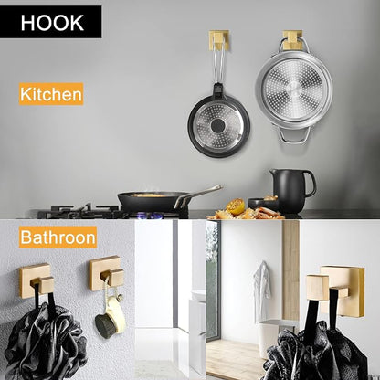 Brushed Gold Towel Bar Set Bathroom Hardware Set, 5 Pieces Gold Bathroom Accessories Set Stainless Steel Wall Mounted Towel Holder for Bathroom 23.6in