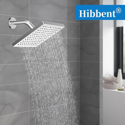 Hibbent cUPC Certified Thickness Metal 8'' Square Rain Shower Head, Chrome | High Pressure Shower Head, Bathroom Waterfall Shower Heads, High Flow Fixed Showerheads with Adjustable Brass Ball Joint