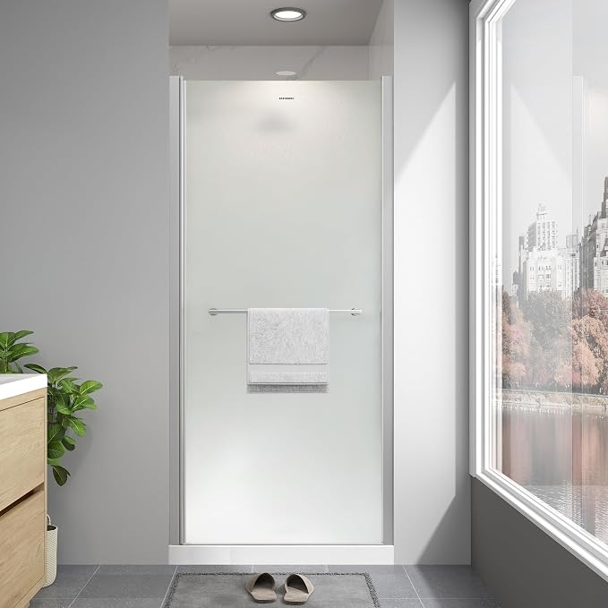 32"-34"W x 72"H Frameless Pivot Frosted Shower Door Brushed Nickel | 1/4"(6mm) SGCC Tempered Glass with Explosion-Proof Film &Nano Coating,Customizable Width