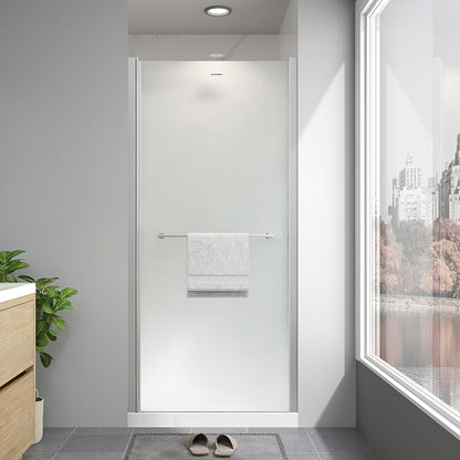 32"-34"W x 72"H Frameless Pivot Frosted Shower Door Brushed Nickel | 1/4"(6mm) SGCC Tempered Glass with Explosion-Proof Film &Nano Coating,Customizable Width