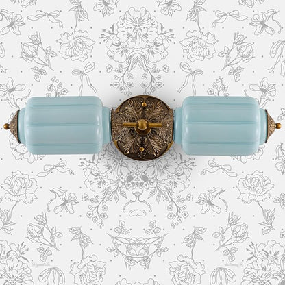 Vintage Milk Glass Bathroom Vanity Light, 2-Light Vintage Wall Sconce with Antique Brass Finish Base & Mint Blue Glass Shad, Wall Sconce Lighting for Mirror, Living Room, Gallery (Bulbs Included)