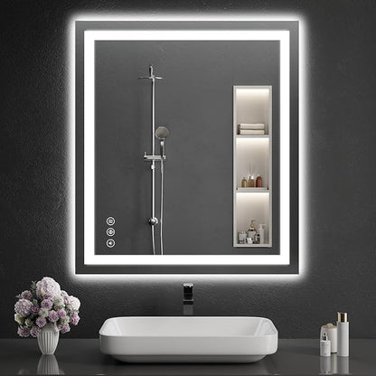 LED Bathroom Mirrors 32"x36" Bathroom Mirror with Lights for Wall, Backlit + Front Lit, 3 Colors, Anti-Fog, Dimmable Brightness for Vanity,Bathroom, Entryway, Living Room