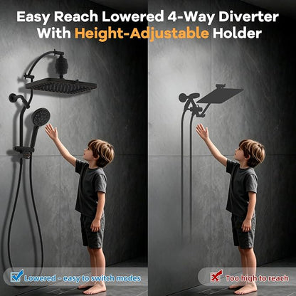 Hibbent Dual-Filtered 13" Showerhead & 10-Mode Handheld, Oil-Rubbed Bronze | High Pressure 5-Spray Showerhead, 4-way Diverter, Heightened All Metal Extension Arm, 3 Filter Cartridges, Easy Reach