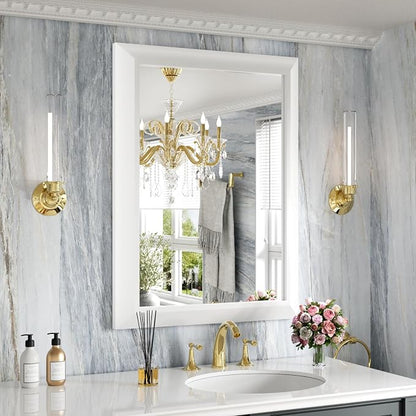 Bathroom Mirror for Wall, 24x32 Inch (White) | HD Reflection, Tempered Glass, Thick Metal Framed Rectangle Mirrors for Over Sink, Vanity, Bedroom, Living Room, Entryway
