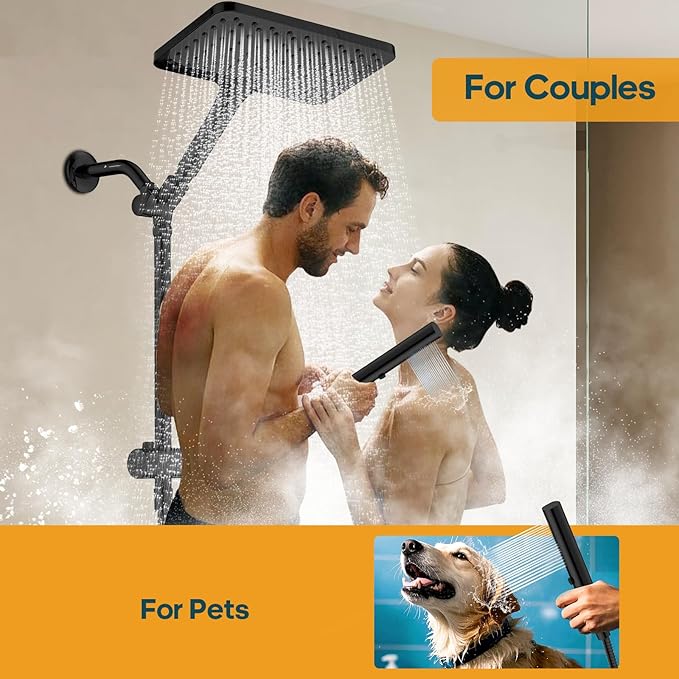 High Pressure Rain Shower Head with Handheld Combo, 10 Inch Square Rainfall Showerhead, Adjustable Slide Bar Dual Shower System, 3 Spray Modes, 59" Stainless Steel Hose, Matte Black