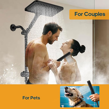 High Pressure Rain Shower Head with Handheld Combo, 10 Inch Square Rainfall Showerhead, Adjustable Slide Bar Dual Shower System, 3 Spray Modes, 59" Stainless Steel Hose, Matte Black