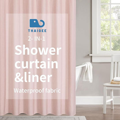 Extra Long Fabric Shower Curtain with Waterproof Layer,72x84,Blush | 2-in-1 Design,Linen Textured,100% Waterproof TPU-Laminated Backing,Magnetic Weighted,Machine Washable,For Bathroom,Hotel