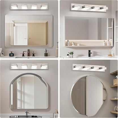 LED Modern Bathroom Vanity Light Fixtures 4-Light, 25.5 inch Dimmable Nickel Vanity Lights for Bathroom Lighting Fixtures Over Mirror, with 350°Rotatable Acrylic Heads(White Light 5500K)