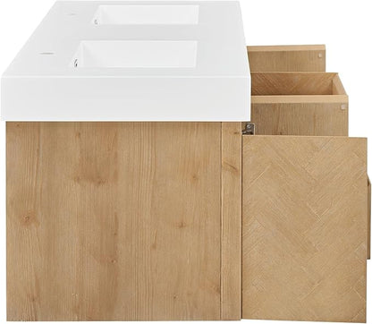72 Inch Floating Sink Bathroom Vanity Wall Mount Double Vanities Overflow Mordern Large Storge Cabinet with Ceramic Countertop Double Soft Closing Drawers Pre-Assembled
