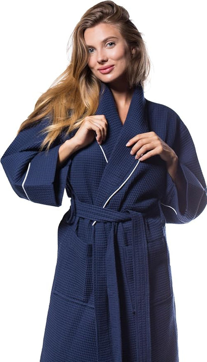 Turquaz Womens Lightweight Waffle Kimono Bathrobe for Men - Soft Quick-Dry Spa & Summer Towel Robe, Cotton Blend