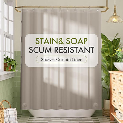 Bathway Shower Curtain Liner, Tan Shower Curtain Liner 72x72 PEVA Waterproof Shower Curtain Liner Plastic with 3 Magnets and 12 Rustproof Metal Grommets, Lightweight Khaki Shower Liner for Bathroom