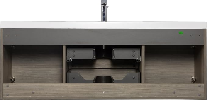 Floating Bathroom Vanity with Single Sink, 60" Wall-Mounted Bathroom Storage Vanity Cabinet with Resin Top Basin and Soft Close Drawers, No Assembly Required, Ash Grey