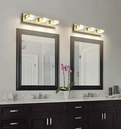 Joossnwell Brushed Nickel Bathroom Vanity Light Crystal 5CCT Dimmable Bathroom Lighting Fixtures Over Mirror (3-Light, 20.47-Inch) Led Modern Bath Lights with 350°Rotatable Head