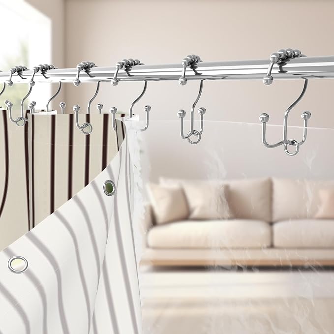 3 in 1 Shower Curtain Set, Boho Mid Century Modern, Green Leaf | 72x72 Inches Polyester Bath Curtain with Magnetic PEVA Liner and 12 Double Sided Stainless Steel Hooks