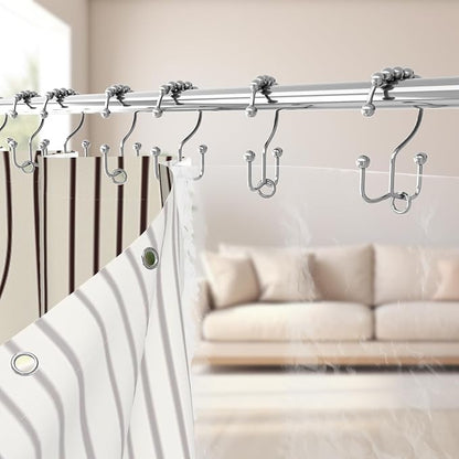 3 in 1 Shower Curtain Set, Boho Mid Century Modern, Green Leaf | 72x72 Inches Polyester Bath Curtain with Magnetic PEVA Liner and 12 Double Sided Stainless Steel Hooks