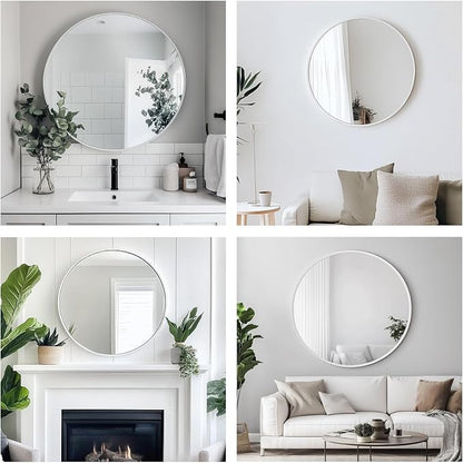Small Round Mirror, 18 inch White Circle Mirror, White Metal Frame | High Definition, Waterproof, Rust-resistant, Circular Wall Mirrors for Bathroom, Bedroom, Vanity, Nursery, Kids, Wall Décor