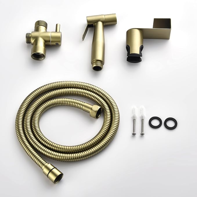 Handheld Bidet Sprayer for Toilet, Stainless Steel Baby Cloth Diaper Sprayer Kit, Bathroom Toilet Bidet Attachment Set for Bathing Pets Feminine Hygiene, Brushed Gold BDS01-3