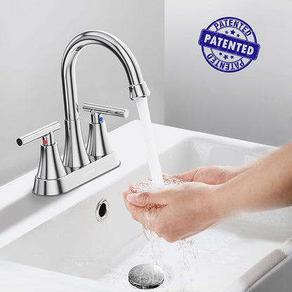 Bathroom Faucets for Sink 3 Hole, Hurran 4 inch Chrome Bathroom Sink Faucet with Pop-up Drain and Supply Hoses, Stainless Steel Lead-Free Centerset Utility Faucet for Vanity RV, 2 Pack