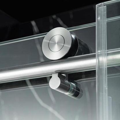 Woodbridge Frameless Single Sliding Shower Doors in Brushed Nickel Finish, 57.5-60" Width x 62" Height with 3/8"(10mm) Clear Tempered Glass, Soft Close System and Explosion-Proof Film, BSDC6062-B
