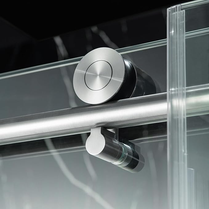 Woodbridge 57.5-60" Wx76 H Soft Close Frameless Shower Door,3/8"(10mm) Explosion-Proof Tempered Glass, Brushed Nickel Finish, BSDC6076-B