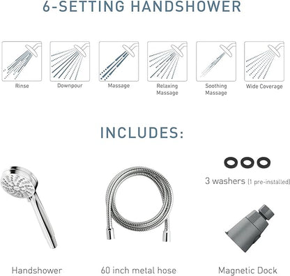 Moen Engage Magnetix Chrome 3.5-Inch Six-Function Detachable Handheld Showerhead with Magnetic Docking System, 26100