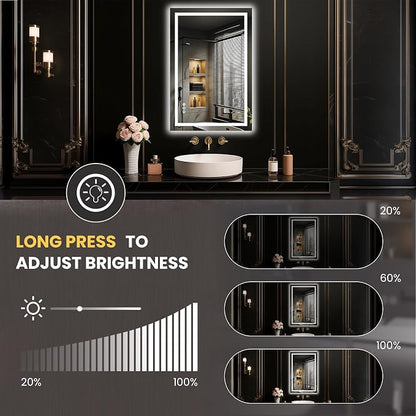 LOAAO 20"X30" LED Bathroom Mirror with Lights, UL Listed | Anti-Fog, Dimmable, 3 Color Temperature, Backlit + Front Lit, Memory Function, Tempered Glass