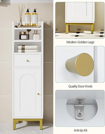 Bathroom Storage Cabinet, Corner Floor Cabinet with Drawers and Doors, Narrow Toilet Paper Holder, Bathroom Organizer with Adjustable Shelf, for Small Spaces, White BC29813GV1