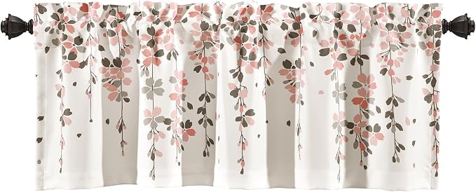Lush Decor Weeping Flower Light Filtering Window Curtain Valance, Blush & Gray