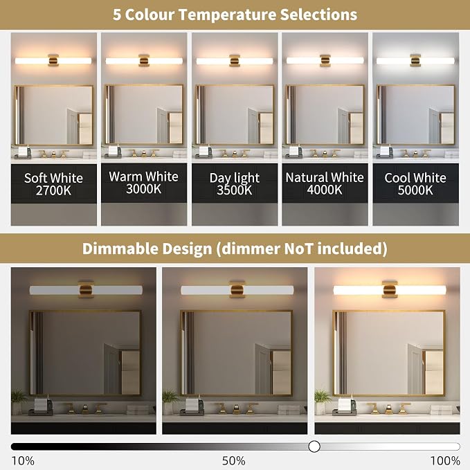 30" Gold Bathroom Vanity Lights, Wall Sconce with Acrylic Shade | Modern Wall Light for Bathroom Bedroom Living Room Hallway