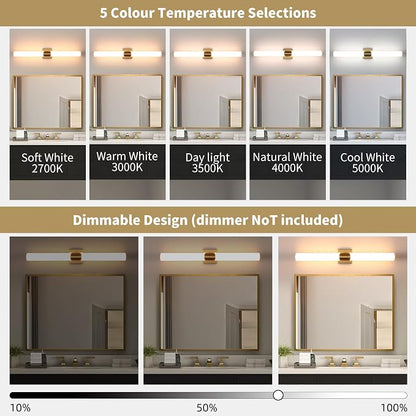 30" Gold Bathroom Vanity Lights, Wall Sconce with Acrylic Shade | Modern Wall Light for Bathroom Bedroom Living Room Hallway