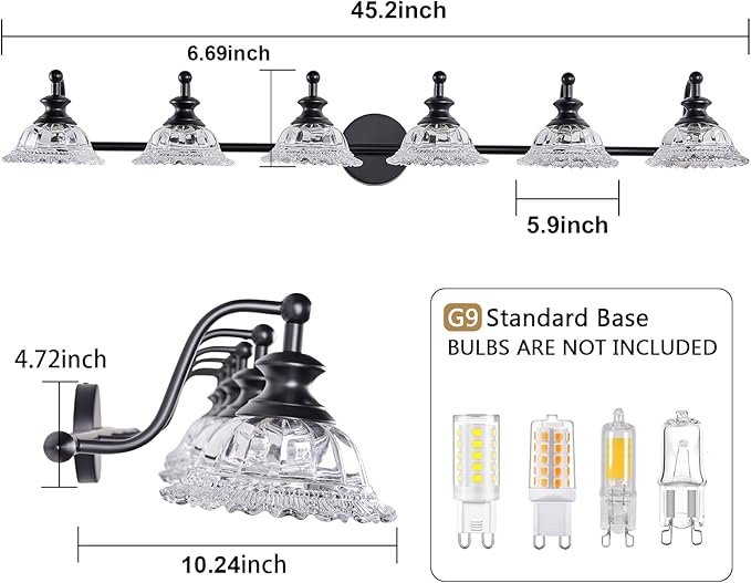 45" Bathroom Light 6 Light Black Vanity Light Farmhouse Vanity Lights Vanity Lighting Fixtures (Exclude G9 Bulb)