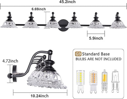 45" Bathroom Light 6 Light Black Vanity Light Farmhouse Vanity Lights Vanity Lighting Fixtures (Exclude G9 Bulb)