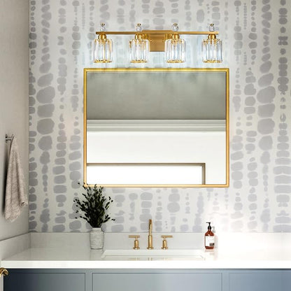 Bathroom Vanity Lights 4-Light Gold Modern Crystal Vanity Light Fixtures Over Mirror Crystal Bathroom Vanity Lighting Fixtures