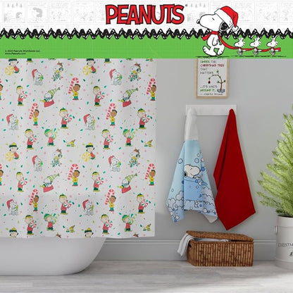 Peanuts Holiday Christmas 13-Piece Shower Curtain Set, 72 x 72 Inch Fabric Curtain with Hooks, Bathroom Decor, Machine Washable, (100% Officially Licensed Product) by Franco Collectibles