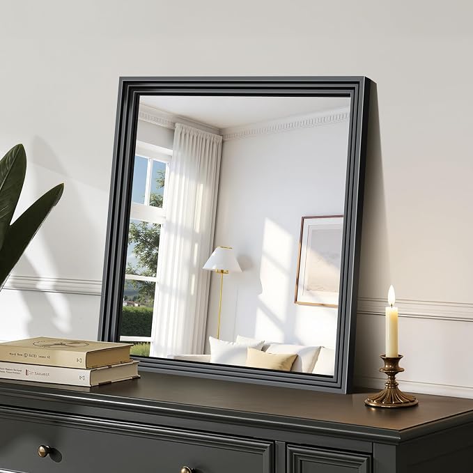 BONEWEI Black Bathroom Mirrors for Wall,20x24 inch Bathroom Mirror Over Sink,Rectangle Metal Framed Vanity Mirror Wall Mounted for Bedroom Living Room,Entryway Hangs Horizontal or Vertical Decor