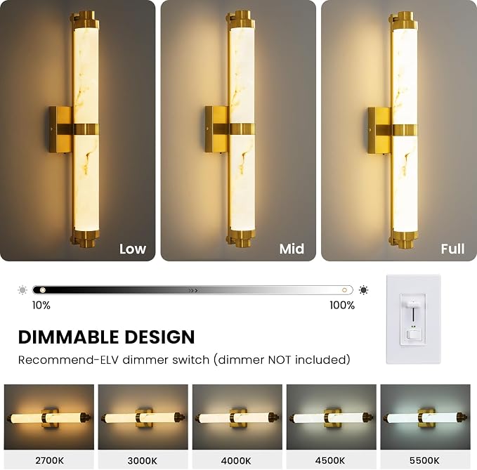 23.6" Modern Wall Sconce, 5CCT Dimmable LED Bathroom Vanity Light, Brushed Gold Wall Light with Resin Shade, 20W Hardwired Vanity Lighting for Bedroom, Living Room, Hallway