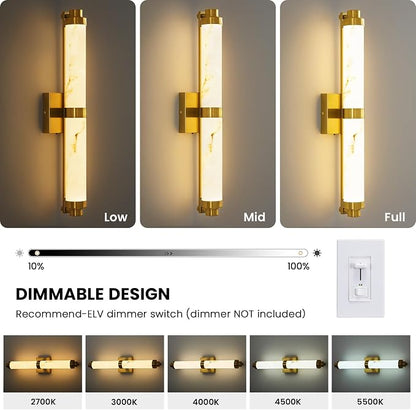 23.6" Modern Wall Sconce, 5CCT Dimmable LED Bathroom Vanity Light, Brushed Gold Wall Light with Resin Shade, 20W Hardwired Vanity Lighting for Bedroom, Living Room, Hallway