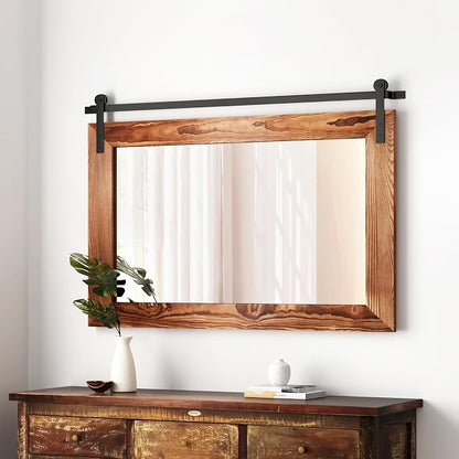 COGOOD Farmhouse Bathroom Mirrors for Over Sink - 30 x 41 Brown | Rustic Barn Door Wood Framed Vanity Mirror for Entryway, Living Room, Bedroom, Dresser Wall Decor