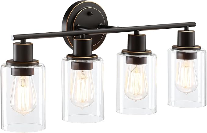4-Light Oil Rubbed Bronze Bathroom Lighting Fixtures Over Mirror 4-Light Bathroom Vanity Light Oil Rubbed Bronze Vanity Wall Sconce Over Sink