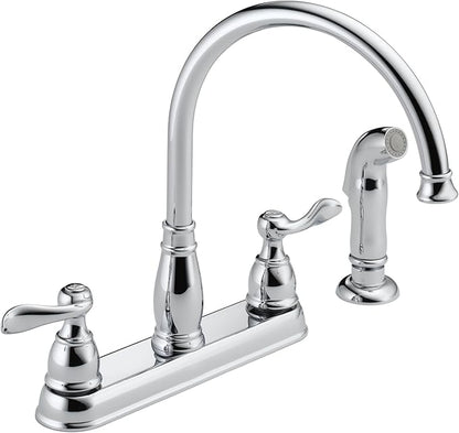 Delta Windemere Chrome Kitchen Faucet with Side Sprayer, Traditional 4 Hole Kitchen Sink Faucet, Two-Handle, Chrome 21996LF