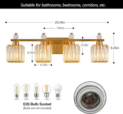 Vanity Lights 4-Light Modern Crystal Vanity Light Gold Bathroom Light Fixtures Over Mirror Crystal Bathroom Vanity Lighting Fixtures