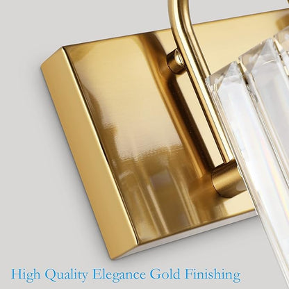 Ralbay Crystal Bathroom Vanity Lights 3-Lights 24'' Modern Crystal Gold Bathroom Lighting Fixtures Over Mirror