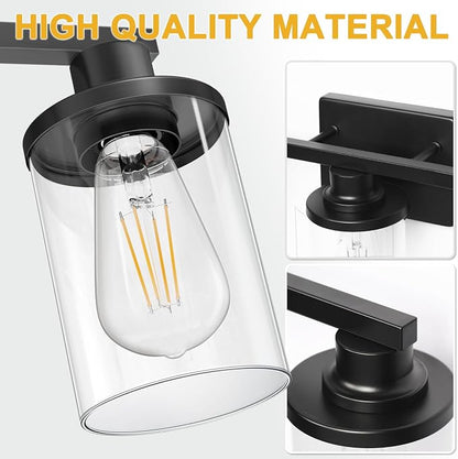 L LOHAS LED 3-Light Bathroom Vanity Light, Black | Clear Glass Shades; Modern Bathroom Lighting Fixture for Living Rooms and Hallways