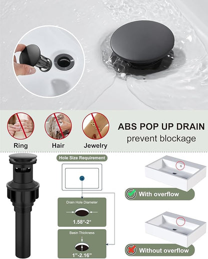 Midanya Waterfall Bathroom Faucet, Single Handle Bathroom Sink Faucet for Sink 1 or 4 Inch 3 Hole, Stainless Steel Vanity Faucets with Deck Plate and Pop up Drain,Matte Black