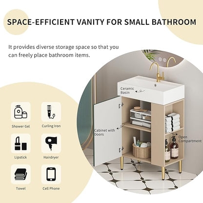 Merax 21.6" Small Bathroom Vanity with Sink Narrow Depth Bathroom Vanities,Wood Vanity Cabinet,Soft Closing Door,Freestanding Sink Cabinet W/Open Side Shelves,Green