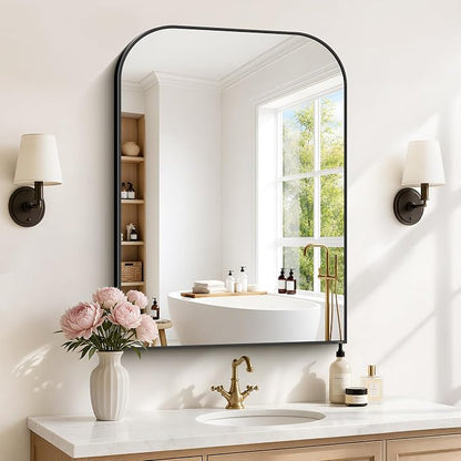 YIROMAN Bathroom Mirrors for Over Sink,30"x42" Black Bathroom Vanity Mirror | Thin Brushed Aluminum Frame,HD tempered glass, Rectangular,Rounded & Right-angle Corners,Sink,Entryway,Bedroom