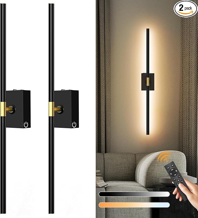 Eneru Battery Operated Wall Sconces Set of 2, Rechargeable Wireless Lights | 10000mAh Battery Powered, Touch and Remote Control, 4CCT Dimmable Wall Lamps for Indoor Living Room Hallway Picture Bedroom